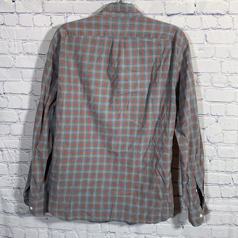 J.Crew Men Stretch Slim Untucked Checkered Button Down Red Blue Organic Cotton L